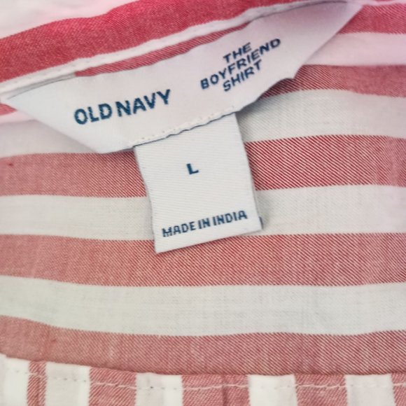 Old Navy the boyfriend shirt red white stripe relaxed fit cotton size L - Picture 8 of 8